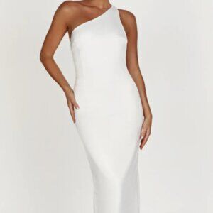 One Shoulder Elegant White Long Dress - Meshki Harper